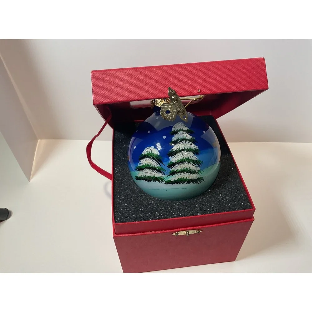 Hand Painted Christmas Ornament Snowman Scene Glass Ball‎ Ornament